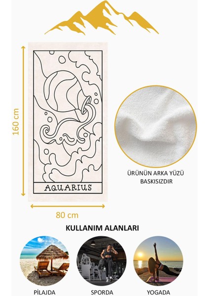 Dijital Baskı Plaj Deniz Havlusu Kova Burcu Desenli Peştamal HVL0051 fırsatları