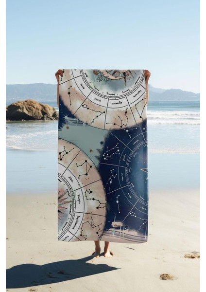 Dijital Baskı Plaj Deniz Havlusu Astroloji Desenli Peştamal HVL0056