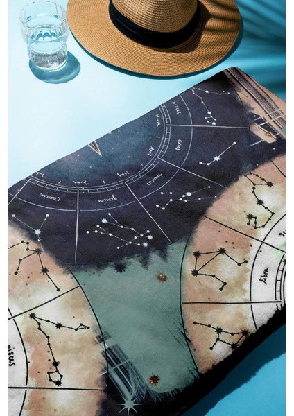 Dijital Baskı Plaj Deniz Havlusu Astroloji Desenli Peştamal HVL0056 fiyatları