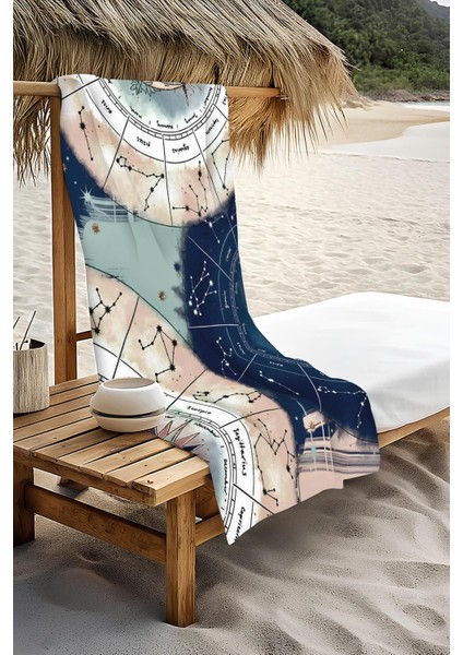 Dijital Baskı Plaj Deniz Havlusu Astroloji Desenli Peştamal HVL0056 modelleri