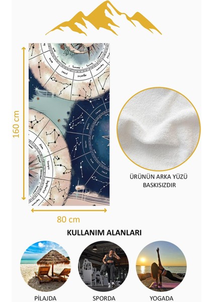 Dijital Baskı Plaj Deniz Havlusu Astroloji Desenli Peştamal HVL0056 fırsatları