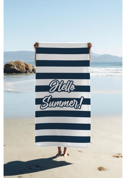 Dijital Baskı Plaj Deniz Havlusu Hello Summer Desenli Peştamal HVL0098