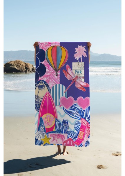 Dijital Baskı Plaj Deniz Havlusu Modern Desenli Peştamal HVL0172