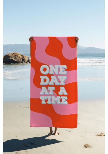 Dijital Baskı Plaj Deniz Havlusu One Day At A Time Desenli Peştamal HVL0176