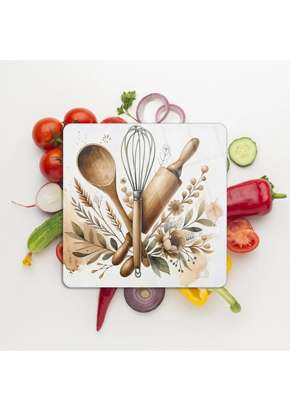 Cam Kesme Tahtası ve Sunumluk Kare Kitchenware Desenli 30 x 30 cm fiyatları