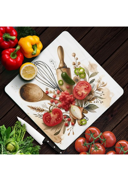 Cam Kesme Tahtası ve Sunumluk Kare Kitchenware Desenli 30 x 30 cm modelleri