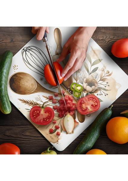 Cam Kesme Tahtası ve Sunumluk Kare Kitchenware Desenli 30 x 30 cm fırsatları