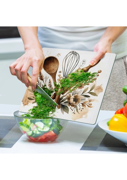 Cam Kesme Tahtası ve Sunumluk Kare Kitchenware Desenli 30 x 30 cm indirimleri