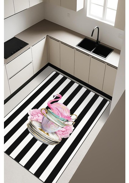 Parlak Kadife Kumaş Dijital Baskı Dot Kaymaz Tabanlı Mutfak Halısı H0043