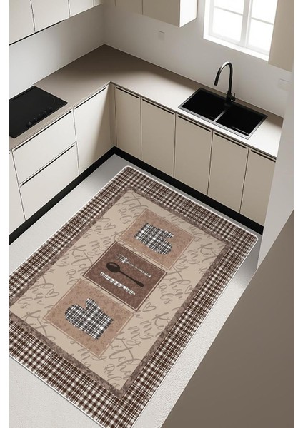 Parlak Kadife Kumaş Dijital Baskı Dot Kaymaz Tabanlı Mutfak Halısı H0062