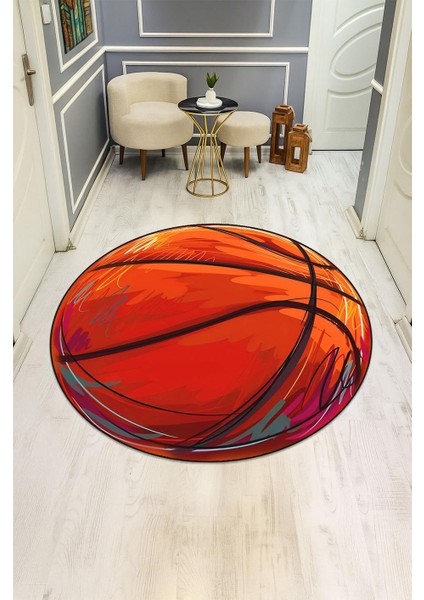 Basket Topu Desenli Yuvarlak Dijital Baskı Kaymaz Tabanlı Çocuk ve Genç Odası Halısı H0385 fiyatları