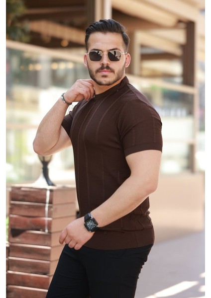 Erkek Desenli Çizgi Kabartmalı Kısa Kollu Tişört fiyatları