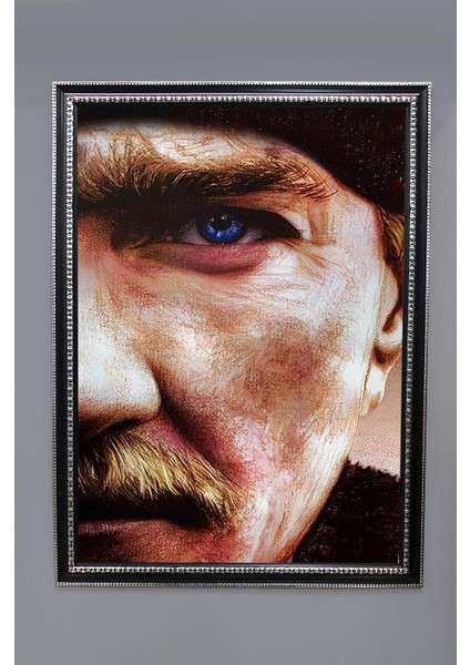 Atatürk Portresi Dijital Baskılı Kadife Kumaş Çerçeveli Tablo TBL0049