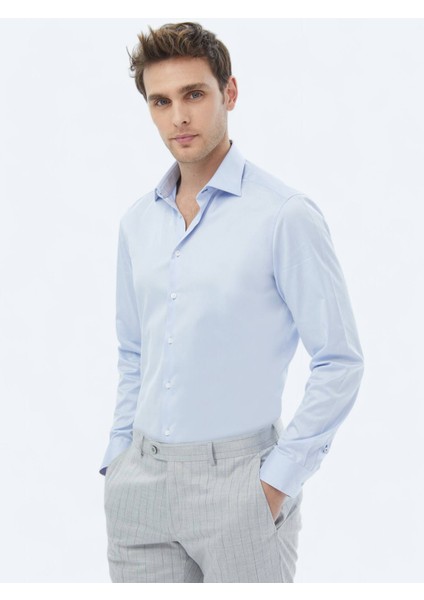 Mavi Düz Slim Fit Dokuma Klasik %100 Pamuk Gömlek fiyatları
