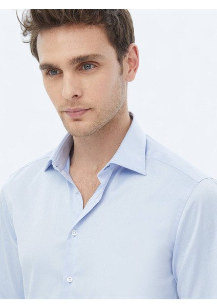 Mavi Düz Slim Fit Dokuma Klasik %100 Pamuk Gömlek modelleri