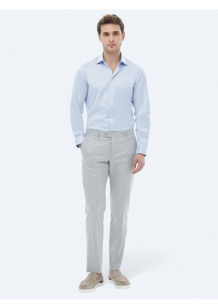 Mavi Düz Slim Fit Dokuma Klasik %100 Pamuk Gömlek fırsatları