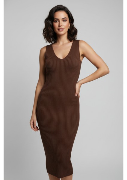 Triko Kahverengi Kazak ve Fitilli Elbise Ikili Takım fiyatları