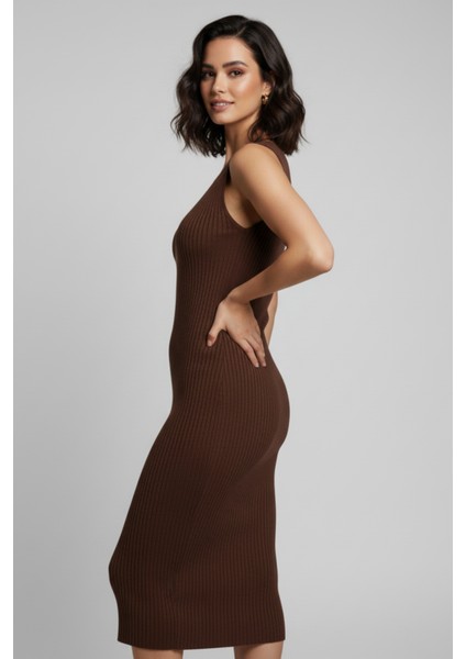 Triko Kahverengi Kazak ve Fitilli Elbise Ikili Takım modelleri