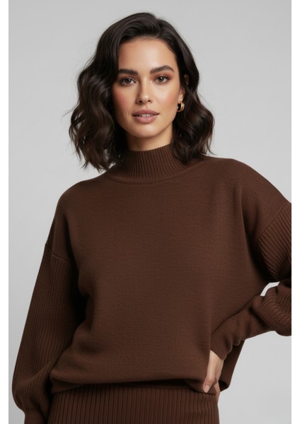 Triko Kahverengi Kazak ve Fitilli Elbise Ikili Takım fırsatları