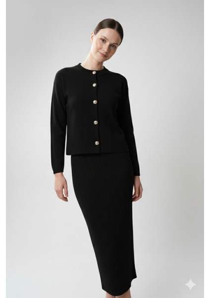 Kadın Hırka Elbise Ikili Takım - Siyah