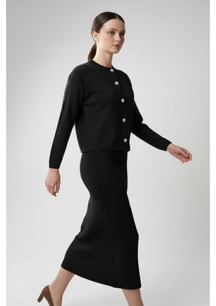 Kadın Hırka Elbise Ikili Takım - Siyah modelleri