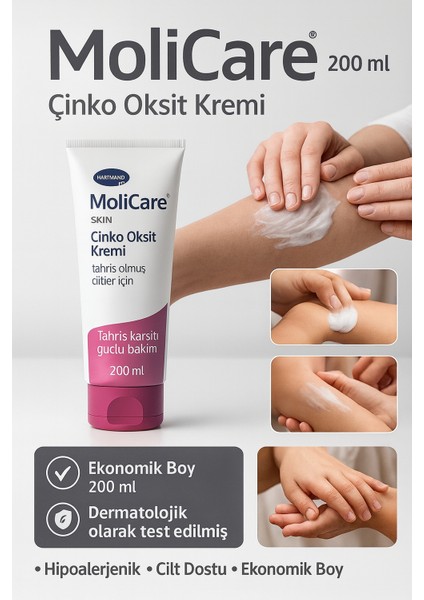 Molicare Çinko Oksitli Bariyer Krem 200 ml – Hassas ve Tahriş Olmuş Ciltler Için Koruyucu Bakım Krem