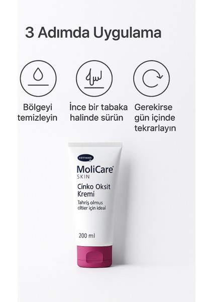 Molicare Çinko Oksitli Bariyer Krem 200 ml – Hassas ve Tahriş Olmuş Ciltler Için Koruyucu Bakım Krem