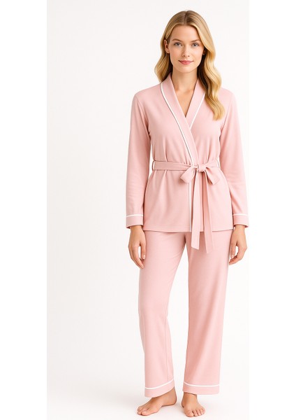 Kadın Premium Sabahlık Pijama Takımı – Ince Biyeli Şık 2’li Set