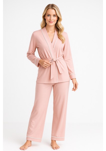 Kadın Premium Sabahlık Pijama Takımı – Ince Biyeli Şık 2’li Set fiyatları