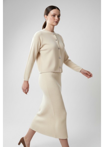 Kadın Hırka Elbise Ikili Takım - Krem fiyatları