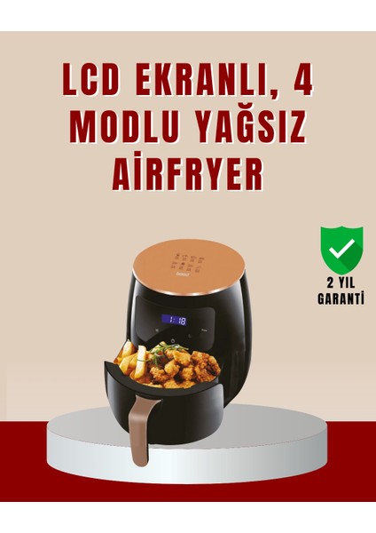6 Litre Büyük Kapasiteli Dokunmatik Airfryer 2400W Yağsız Fritöz
