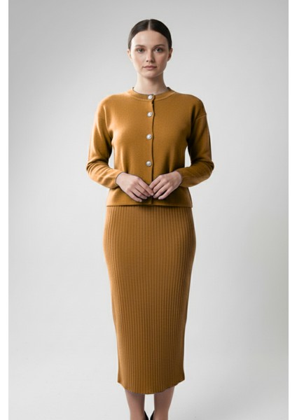 Kadın Hırka Elbise Ikili Takım - Kahverengi