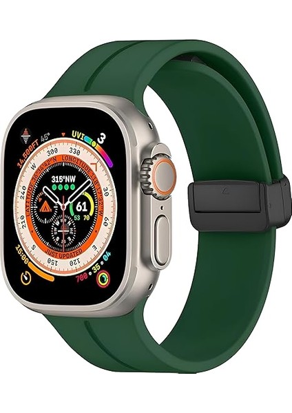 Uruchı Apple Watch Manyetik Silikon Kordon 42/44/45/49/l Kadın Erkek Spor Kordon Iwatch Apple Watch Serisi 8 7 6 5 4 3 2 1 Se Ultra ile Uyumlu, Yeşil