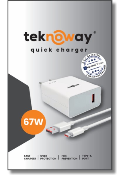 67W Type-A To Type-C Şarj Seti Beyaz