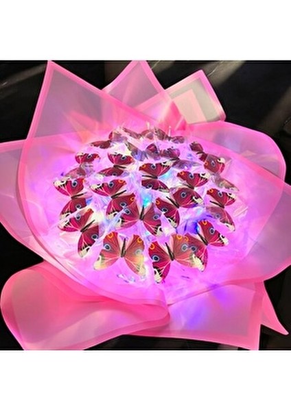 Işıklı Pembe Kelebek Buketi- Anneye Sevgiliye Arkadaşa Özel Kalıcı Yapay Hediye