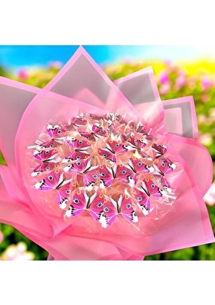 Işıklı Pembe Kelebek Buketi- Anneye Sevgiliye Arkadaşa Özel Kalıcı Yapay Hediye fiyatları