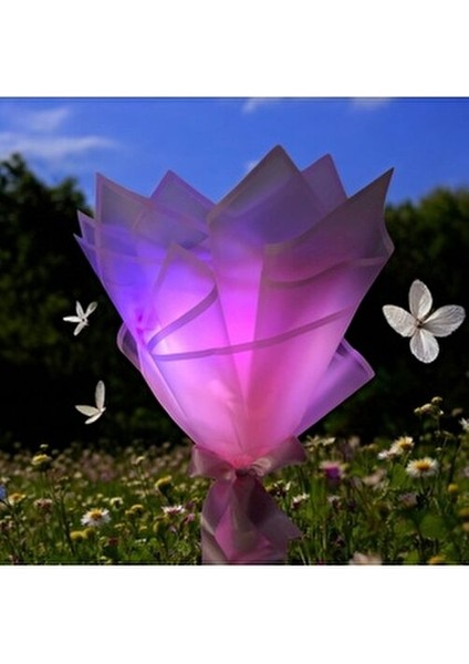 Işıklı Pembe Kelebek Buketi- Anneye Sevgiliye Arkadaşa Özel Kalıcı Yapay Hediye modelleri