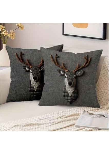 2'li Gri Geyik Yastık Kılıfları - Yeni Yıl Hediyeleri ( Kırlent Kılıfı ) modelleri