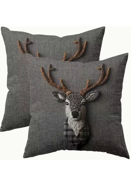 2'li Gri Geyik Yastık Kılıfları - Yeni Yıl Hediyeleri ( Kırlent Kılıfı ) indirimleri