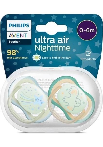 Philips Avent Ultra Air Night Karanlıkta Parlar Gece Emziği 0-6 Ay Erkek SCF376/18