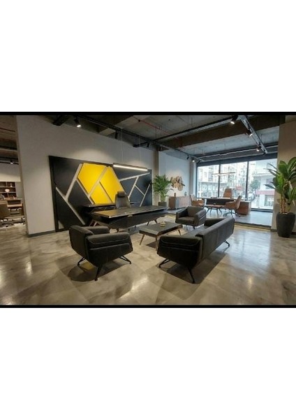 Premium Ofis Masa Mobilya Seti - Siyah Deri Ofis Koltuk Lobi Takımı 3+1+1