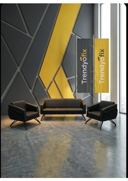 Premium Ofis Masa Mobilya Seti - Siyah Deri Ofis Koltuk Lobi Takımı 3+1+1 modelleri