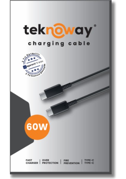 60W Type-C To Type-C Şarj Kablosu Siyah