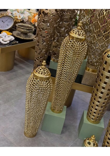 2'li Kapaklı Pirinç Vazo Küp 95-85 cm