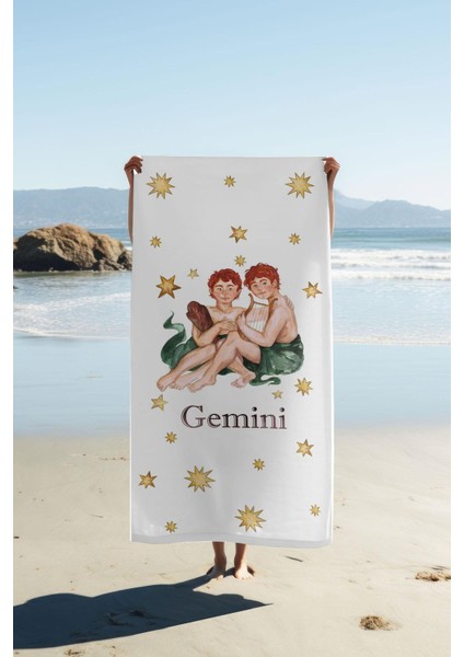 Dijital Baskı Plaj Deniz Havlusu Ikizler Burcu Desenli Peştamal HVL0036