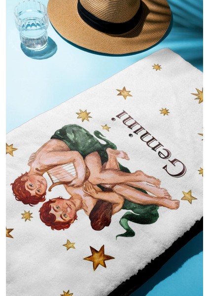 Dijital Baskı Plaj Deniz Havlusu Ikizler Burcu Desenli Peştamal HVL0036 fiyatları