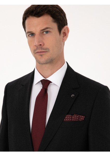Erkek Siyah Slim Fit %100 Yün Mikro Desenli Takım Elbise 50316395-VR046