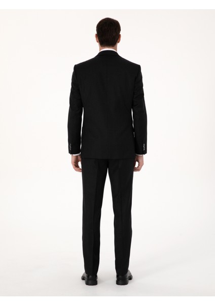 Erkek Siyah Slim Fit %100 Yün Mikro Desenli Takım Elbise 50316395-VR046