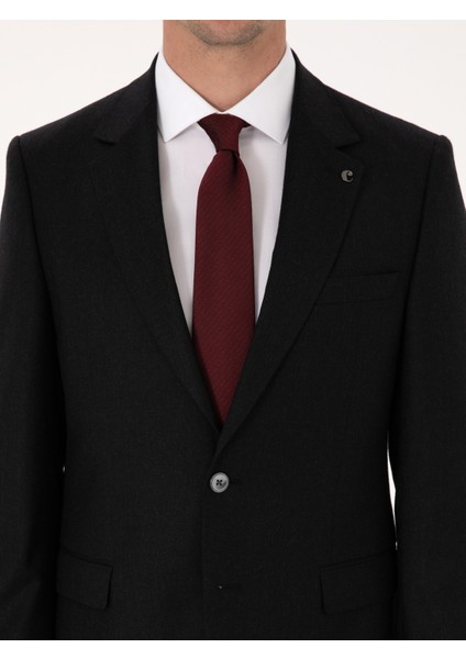 Erkek Siyah Slim Fit %100 Yün Mikro Desenli Takım Elbise 50316395-VR046