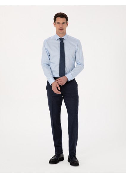 Erkek Açık Mavi Slim Fit %100 Pamuk Yarım İtalyan Yaka Klasik Gömlek 50318216-VR003